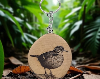 The Woodcock - Handmade and natural unique laser-engraved wooden keychain