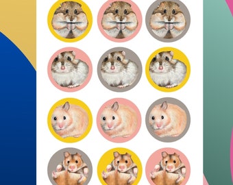 Hamster Birthday cupcake toppers kids party theme Pink Yellow Digital Download pintable