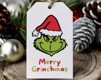 Merry Grinchmas Gift Tags, Grinch Christmas Tags, Funny Holiday Gift Tags, Xmas Wrapping Labels, Cute Green Grump Tags Set