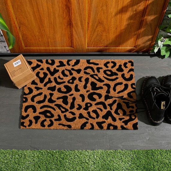 Leopard Print Coir Doormat: Non-Slip PVC Backing
