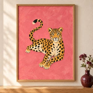 Pink Leopard Art Print, Colourful Animal Wall Art, Maximalist Decor, Painted Style Big Cat Poster, Eclectic Living Room Print