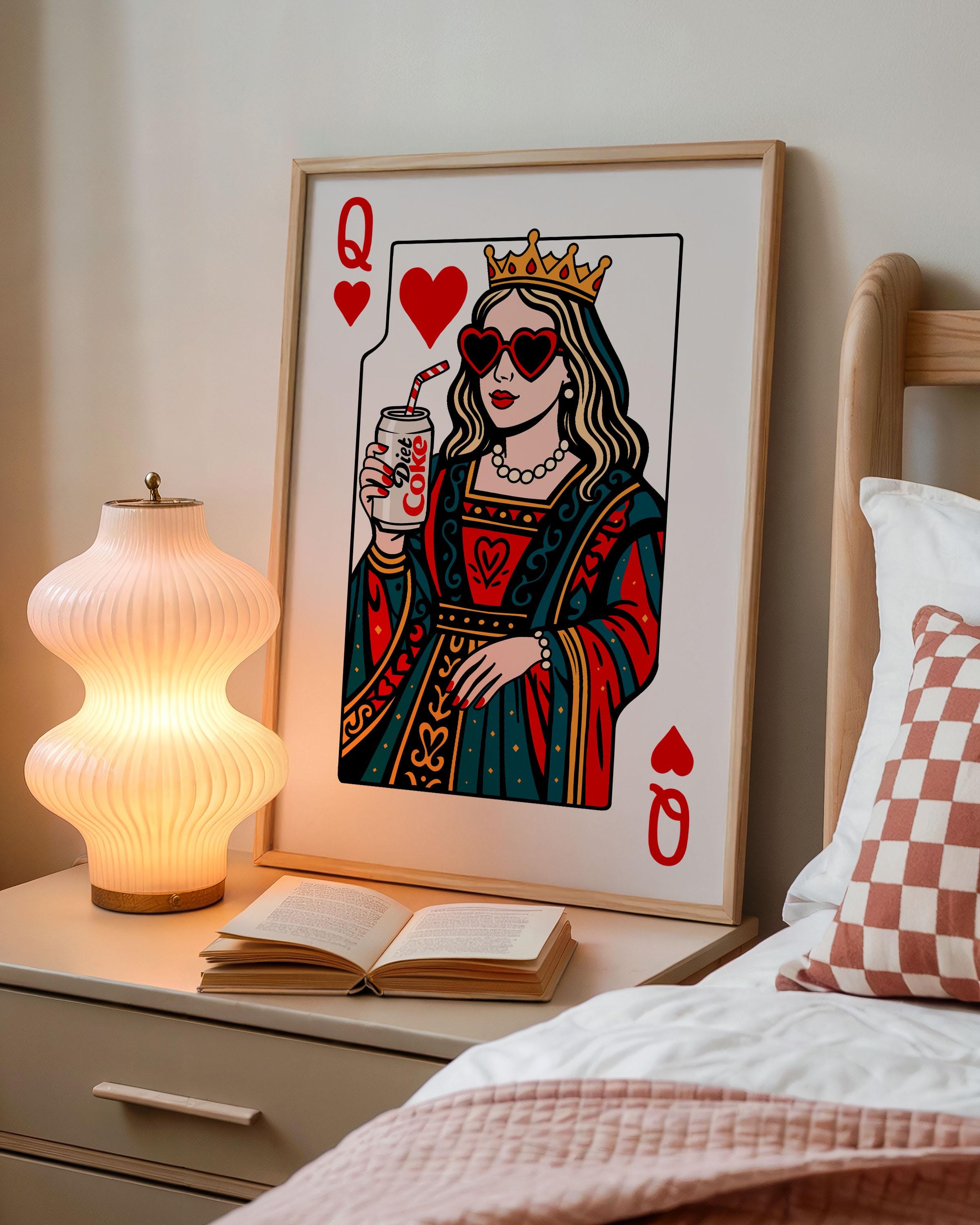 Queen of Hearts Playing Card Print Diet Coke Retro Wall Art