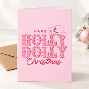 Holly Dolly Christmas Card, Pink Cowboy Hat Festive Card, Western Christmas Greeting Card for Her
