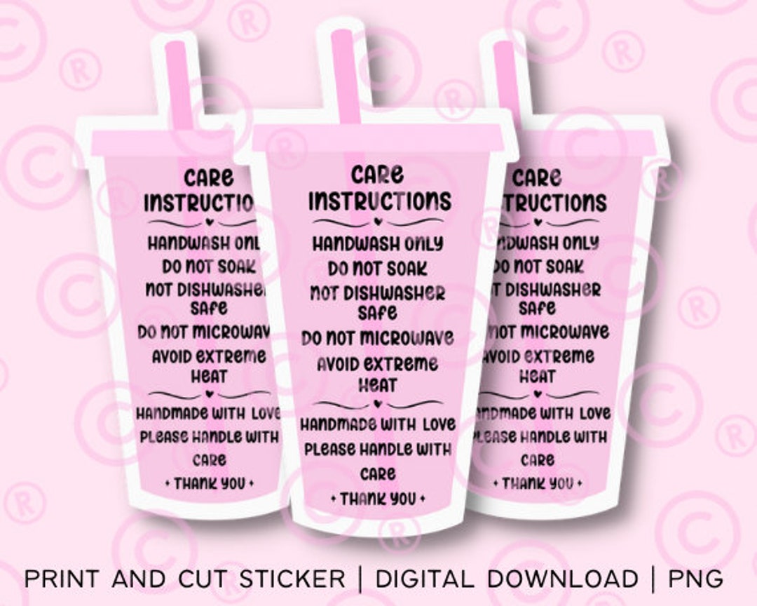 Pink Tumbler Cup Care Instructions PNG: Print & Cut Files (digital ...