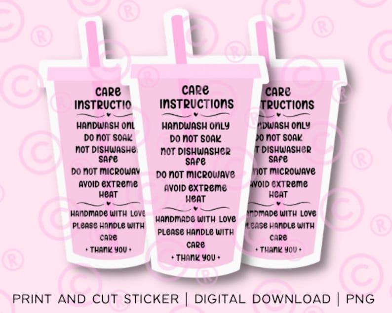 Pink Tumbler Cup Care Png, Coffee Cup, Print and Cut Files, Glass Care