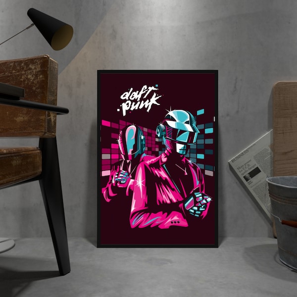 Póster retro de Daft Punk, impresión de papel Kraft, regalo de arte de pared de película, regalo de arte de pared de anime, regalo de arte de pared de serie de televisión, regalo de arte de pared de juego