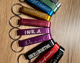 2-in-1 bottle and can opener keychain with engraving - personalized gift idea in various colors made of aluminum