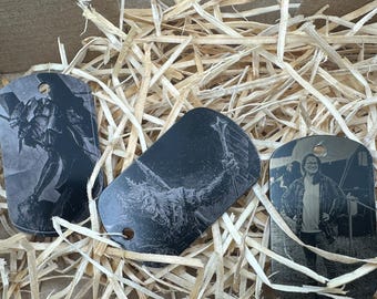 Individually made pendant with photo -Dogtag keychain- gift idea - photo with desired text- photo engraving- memory