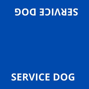 May include: A rectangular blue sign featuring white text that reads SERVICE DOG at the top and bottom, and DO NOT INTERACT on both the left and right sides. A small logo with a dog icon and the text WAGAROUND is in the bottom right corner.
