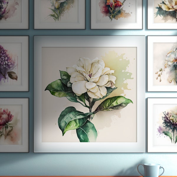 Gardenia Printable Wall Art, Floral Wall Decor, Watercolor Gardenia Painting, Floral Print, Floral Art