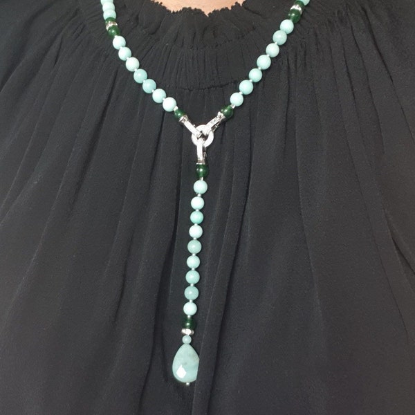 Collier cravate avec pendentif amazonite