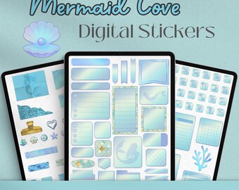 Mermaid Digital Stickers | Pastel Blue Ocean Theme Planner Stickers for Goodnotes, iPad Journaling & Digital Planning