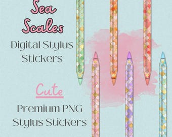 Mermaid Stylus Stickers for iPad | Rainbow Watercolor Pencil Decals | Gold Scale Digital Planner Accessories | Mermaid Aesthetic iPad Decor