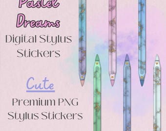 Pastel Marble Stylus Digital Stickers, Digital Accessories, Marble Digital Stylus Stickers , Clipart, GoodNotes, Apple Stylus Stickers