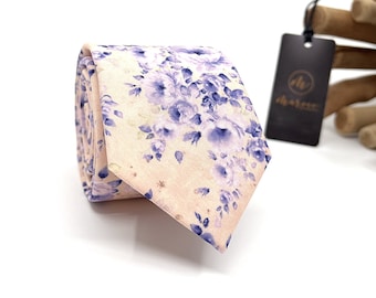 Lilac Floral Neck Tie, Blush Pink Necktie, Floral Necktie, Wedding Tie, Groom Necktie, Mens Necktie