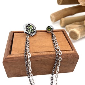 Silver Jacket Collar Brooch, Green Jacket Chain Lapel Pin, Handmade Lapel Brooch, Gift For Him, Men&#39;s Jewellery Accessory, Mens Gifts