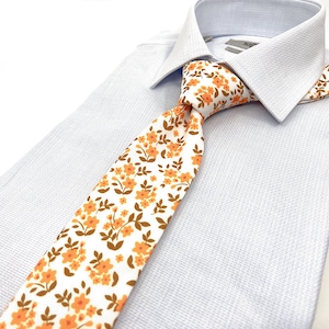 Orange Neck Tie, Floral Necktie, Wedding Floral Tie, Groomsmen Floral Tie, Wedding Tie, Groom Necktie, Mens Necktie