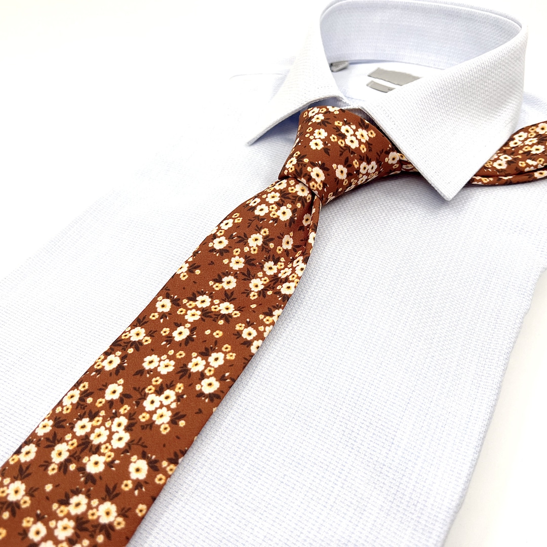 Floral Neck Tie, Burnt Orange Necktie, Wedding Floral Tie, Floral