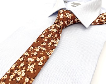 Floral Neck Tie, Burnt Orange Necktie, Wedding Floral Tie, Floral Necktie, Wedding Tie, Groom Necktie, Mens Necktie