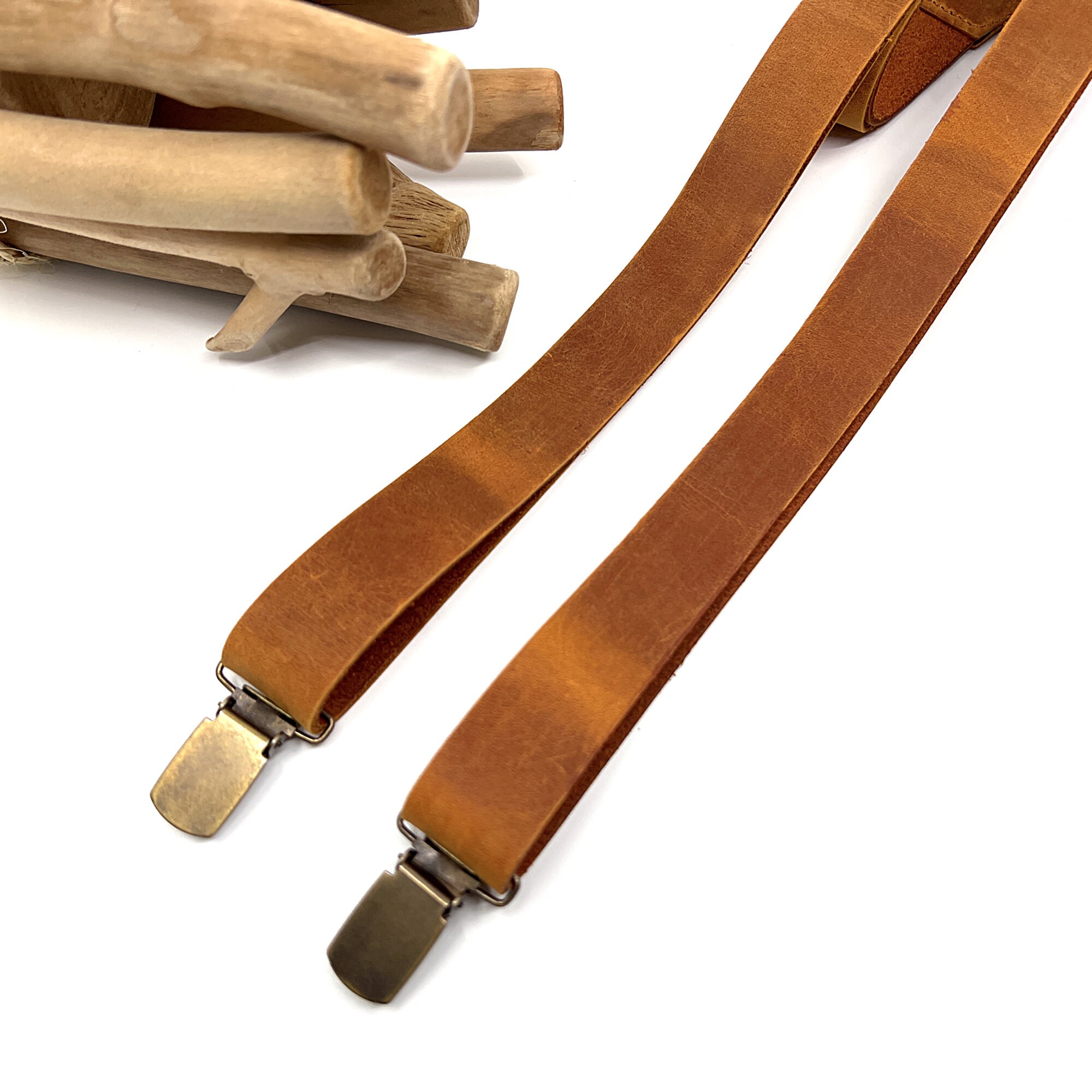 Crazy Brown Leather Suspenders, Personalized Groomsmen Suspenders