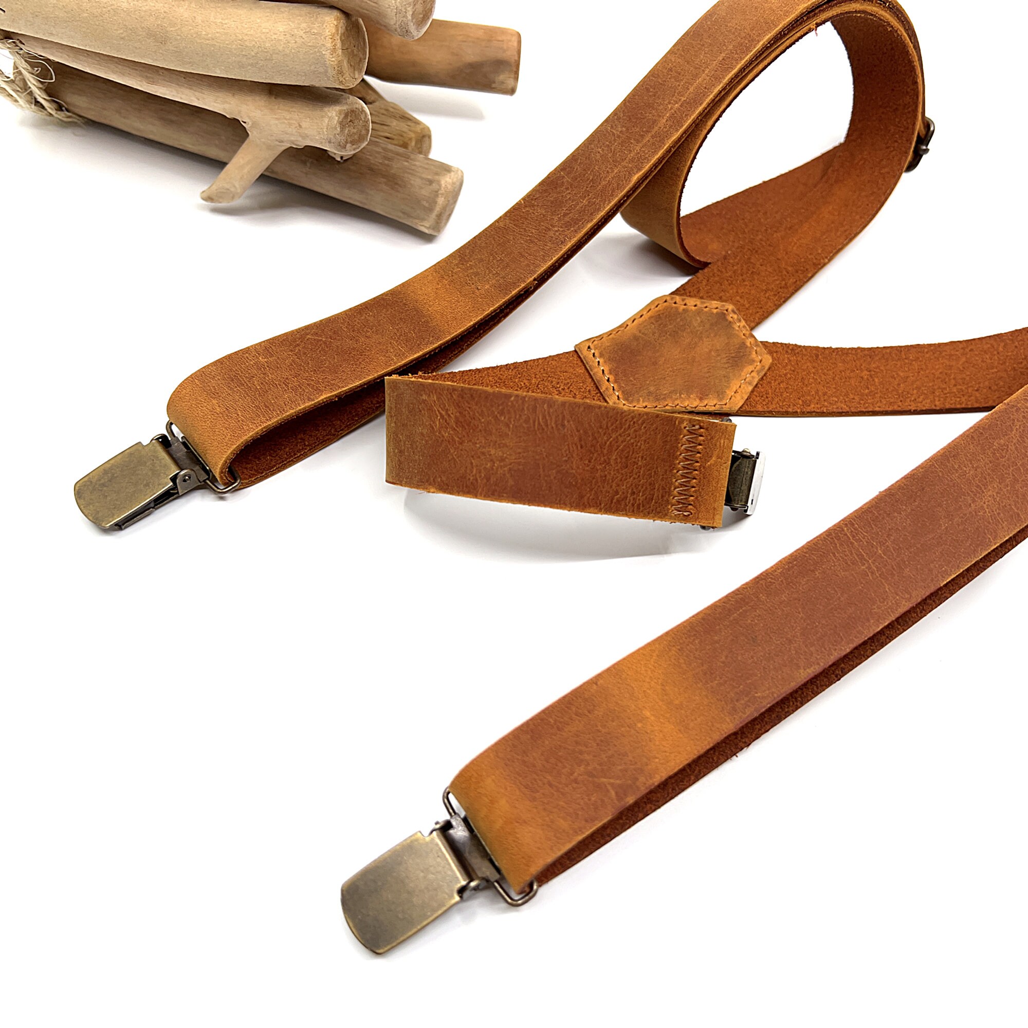 Crazy Brown Leather Suspenders, Personalized Groomsmen Suspenders