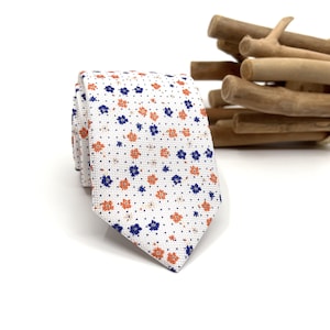 Orange Floral Men Necktie, Wedding Tie, Groom Necktie, Mens Necktie, Gift For Men