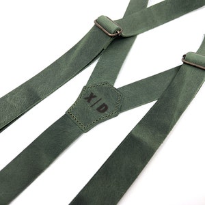 Green Leather Suspenders, Personalized Groomsmen Suspenders, Olive Green Suspenders, Leather suspenders, suspenders for adults boys