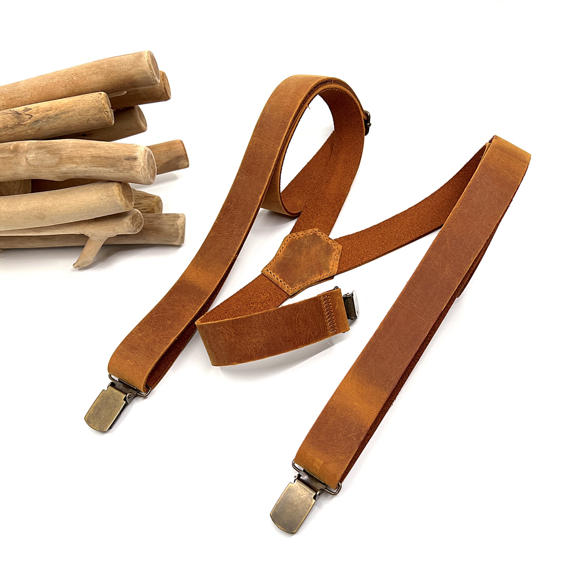 Crazy Brown Leather Suspenders, Personalized Groomsmen Suspenders