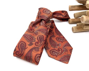 Cravate homme floral orange brûlé, Cravate cachemire, Cravate de mariage, Cravate de marié, Cravate pour homme
