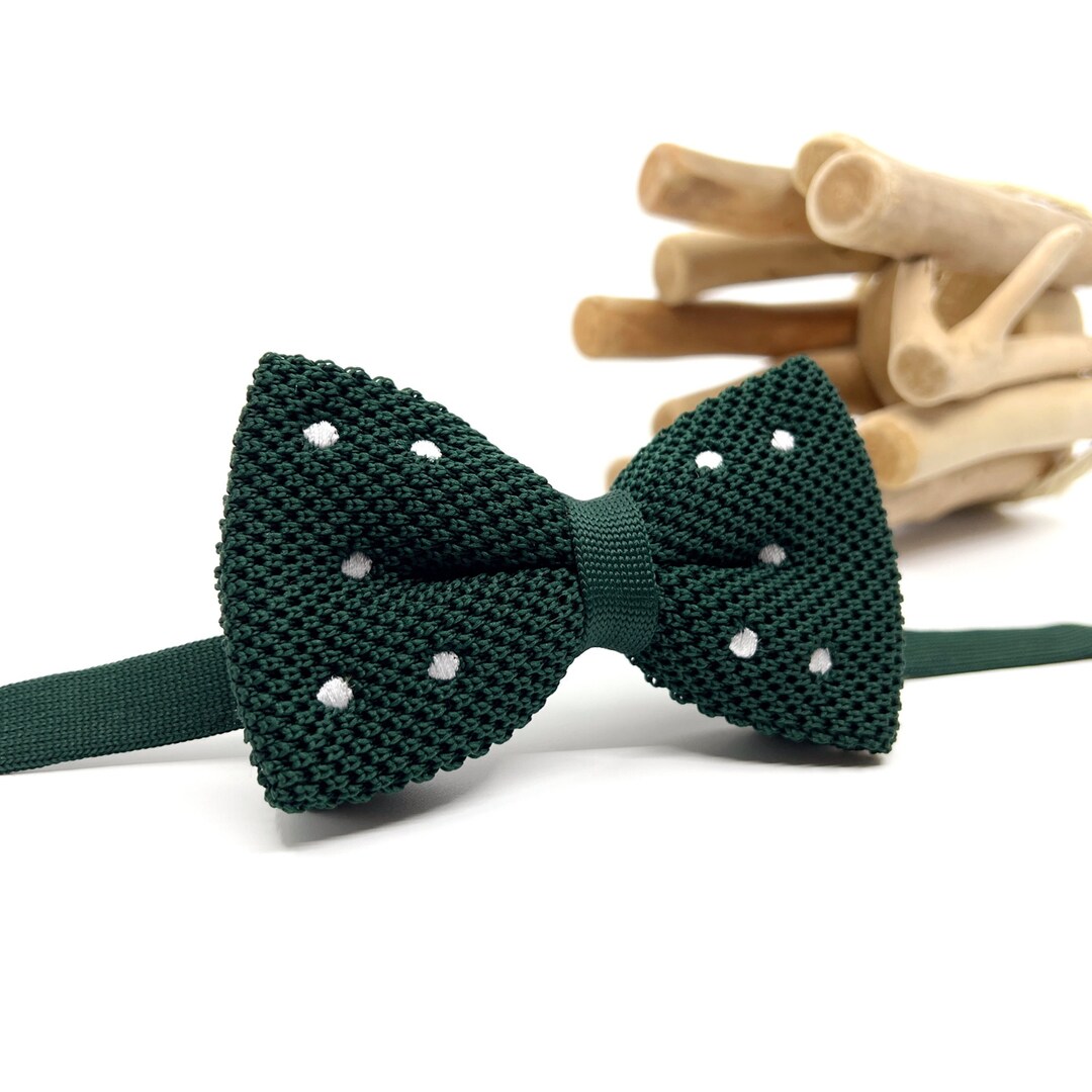 Dark Green Bow Tie, Hunter Green Men Bow Tie, Wedding Bow Tie, Knitting
