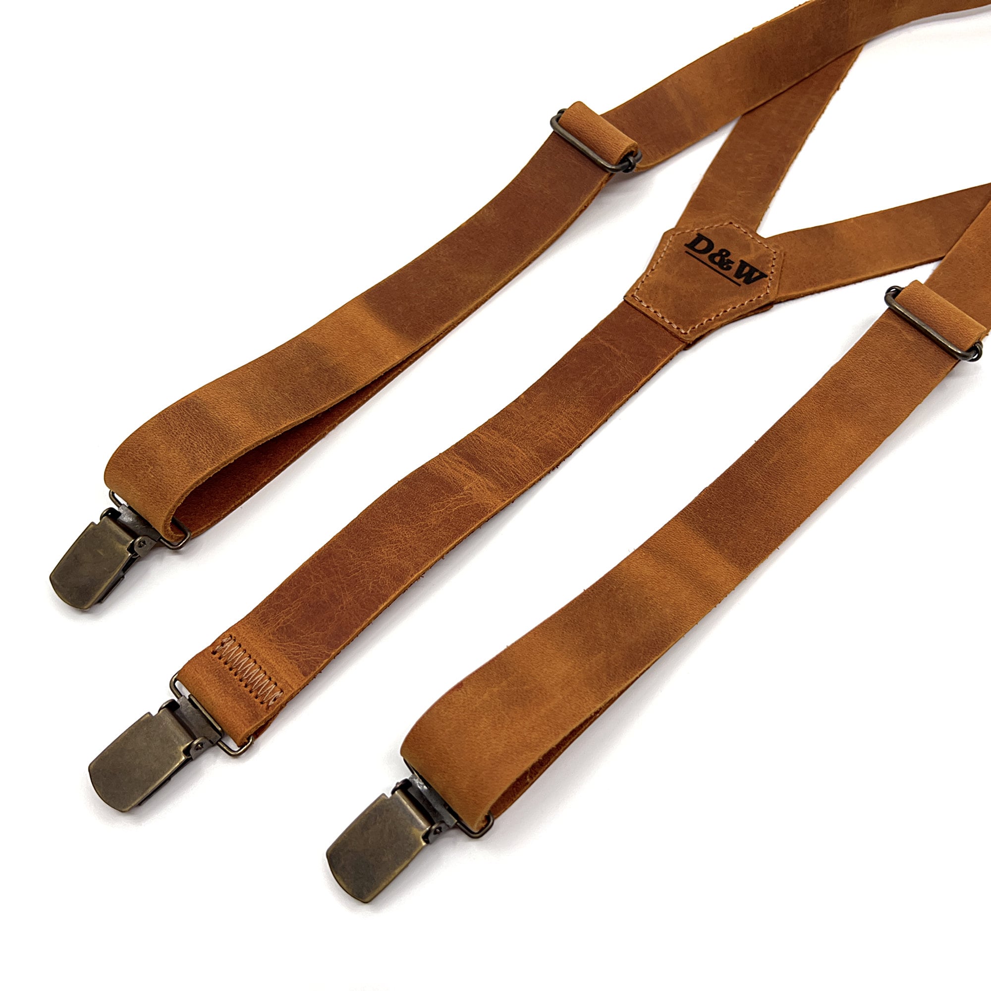 Crazy Brown Leather Suspenders, Personalized Groomsmen Suspenders