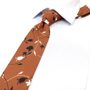 Burnt Orange Neck Tie, Floral Necktie, Wedding Floral Tie, Groomsmen Floral Tie, Wedding Tie, Groom Necktie, Mens Necktie