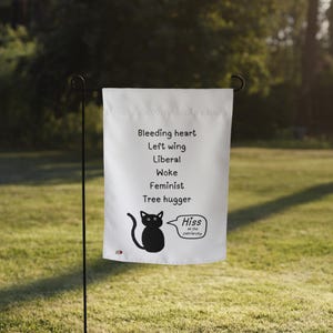 Rolig sommarträdgårdsflagga för gården, väggbonad med svart katt, feministisk skylt