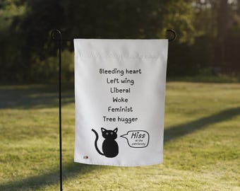Funny Summer Garden flag for yard, wall hanging with black cat, feminist sign