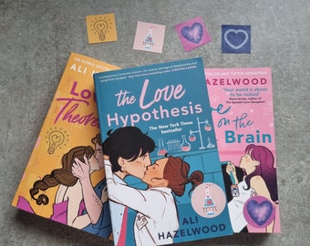STEM-inist Book Cover Stickers | Round stickers | 4 pack | Chemistry | Heart |Lightbulb Blue Print |Hypothesis Theoretically | Ali Hazelwood