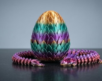 Huevo de dragón de cristal impreso en 3D con dragón articulado – Juguete antiestrés de fantasía, fabricado en EE. UU.