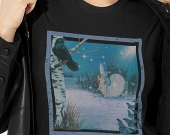 Vintage Fairycore T-Shirt – Raven & Butterfly Graphic Tee