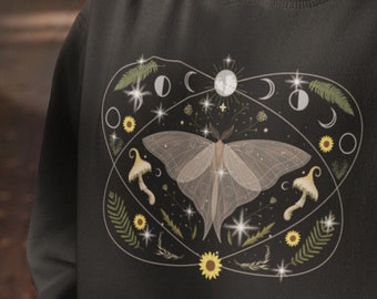 Luna Moth Hoodie - Moonphase Celestial Goblincore Cottagecore