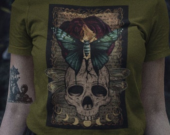 Skull Rose Moth Graphic T-Shirt - Goblincore Grunge Alt Clothing
