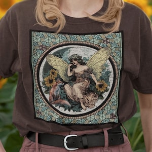 Soft Fairycore Fox Garden Tshirt - Whimsigoth Cottagecore Soft Goblincore Grunge Forestcore Aesthetic - Ethereal Floral Pixie Alt Clothing