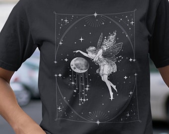 Magical Fairycore T-Shirt – Celestial Moon and Stars Vintage Design