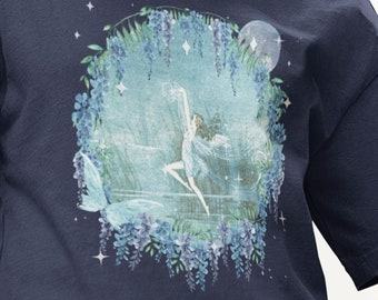 Fairycore T-Shirt - Dancing Fairy, Celestial Floral Vintage Illustration