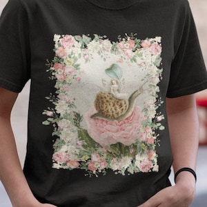 Vintage Fairy Soft Grunge Garden Floral Fairycore Tshirt Nature Fairy Princess Snail Illustration Fairytale Goblincore Whimsigoth Aesthetic