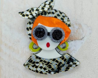 Spilla in acrilico da donna, spilla gioiello, idea regalo, accessorio di moda, stile vintage anni '60