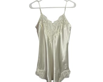 Vtg Victorias Secret Womens Gold Label Chemise Mini Dress S Ivory Lace Satin Y2K