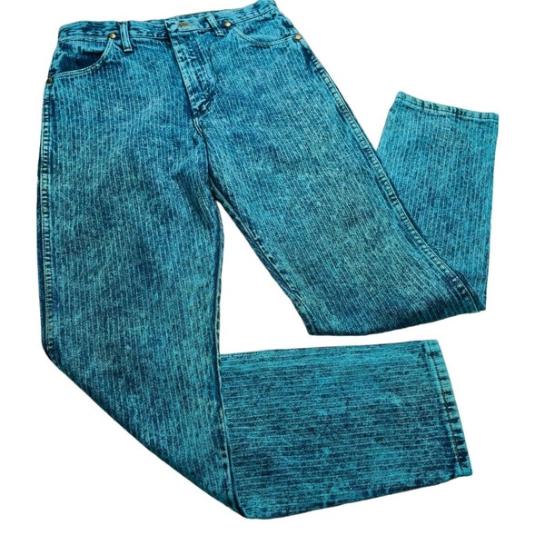 Vintage Wrangler Jeans Womens Juniors 15 Teal Green Acid Wash Stripe Mom USA