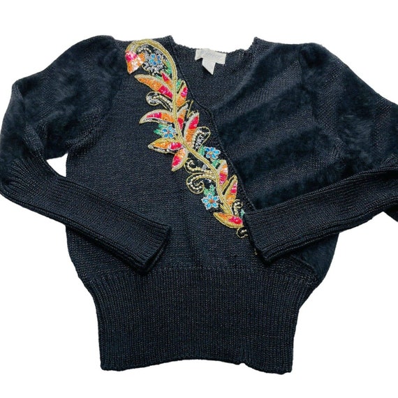 Vintage Sideffects Sweater Womens M Black Wool An… - image 1