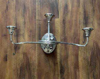 Vintage Bombay Co Candlestick Wall Sconce Silver Tone Double Arm Candle Regency