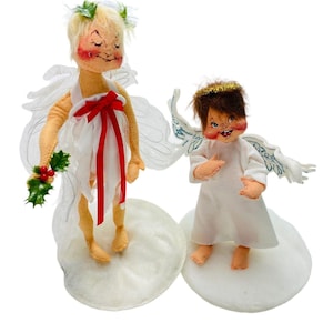 Vintage Annalee Standing Christmas Angels 1989 & 1994 7&quot;-9&quot; Tall Pair of 2 USA
