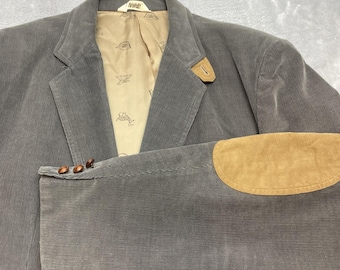 Vtg Mervyns Mens Corduroy Blazer Sz 44L Gray Pinwale 2 Button Suede Elbow Patch